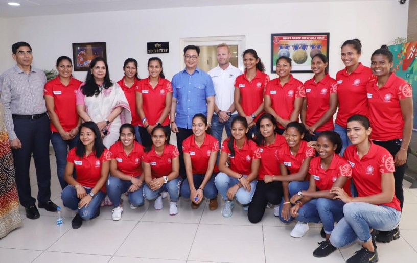 Union Sports Minister Kiren Rijiju with Women's Hockey Team