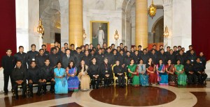 President Pranab Mukherjee with the Officers Trainees, attending IAS Professional Course Phase-I for 2014 Batch at Lal Bahadur Shastri National Academy of Administration (LBSNAA), Mussoorie, at Rashtrapati Bhavan, in New Delhi on February 20, 2015.