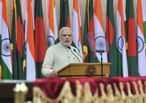 Prime Minister Narendra Modi giving his statement to media at the Joint Press Briefing, in Dhaka, Bangladesh on 6 June 2015