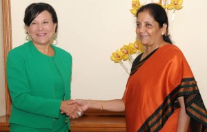 United States Secretary of Commerce, Penny Pritzker meeting the Minister of State for Commerce & Industry (Independent Charge), Nirmala Sitharaman, in New Delhi on August 30, 2016.
