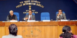 Secretary, Ministry of Coal Anil Swarup, flanked by S Bhattacharya, CMD , Coal India Ltd(CIL), addressing a Press Conference, in New Delhi on February 20, 2015.