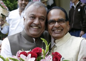 Madhya Pradesh Chief Minister Shivraj Singh Chouhan was greeted by State BJP chief Nandkumar Chouhan on compelting 11 eleven years in office