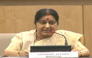 External Affairs Minister Sushma Swaraj Addressing media persons in New Delhi on 19 June 2016