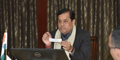 Assam Chief Minister Sarbananda Sonowal hosts a meeting with the officials of the Khelo India Youth Games