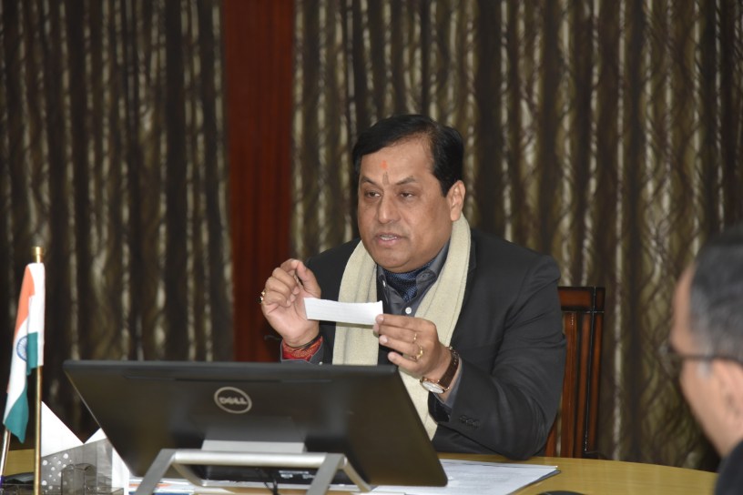 Assam Chief Minister Sarbananda Sonowal hosts a meeting with the officials of the Khelo India Youth Games