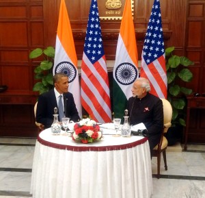 Prime Minister, Narendra Modi and US President, Barack Obama recording the special episode of Mann ki Baat, in New Delhi on January 27, 2015.