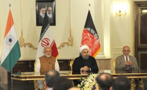 Prime Minister Narendra Modi with President of Iran Hassan Rouhani and the President of Afghanistan Dr. Mohammad Ashraf Ghani, witnessing the signing of Trilateral Agreement between India, Afghanistan and Iran, in Tehran on May 23, 2016.