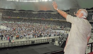 Prime Minister Narendra Modi at the Indian Community Reception in Dubai Cricket Stadium on August 17, 2015.