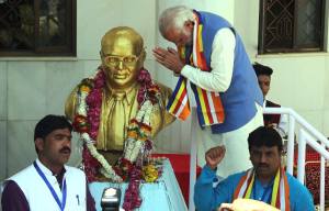 PM Modi offering tributes to Dr. Ambedkar at Mhow