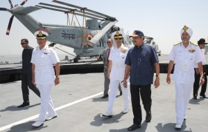  The Union Minister for Defence Manohar Parrikar visiting the Headquarters of Western Naval Command in Mumbai earlier in April, 2015. The Chief of Naval Staff, Admiral R.K. Dhowan and the Flag Officer Commanding-in-Chief, Western Naval Command, Vice Admiral S.P.S. Cheema are also seen. [Representative photo]