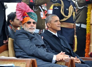 The Prime Minister, Narendra Modi and the Chief Guest US President,  Barack Obama witnessing the 66th Republic Day Parade 2015, in New Delhi on January 26, 2015