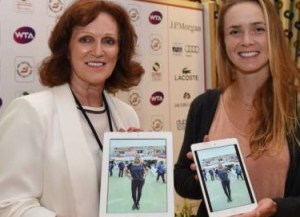 tennis player Elina Svitolina choose the best-dressed fan at the ladies day at the Dubai Duty Free Tennis Championship