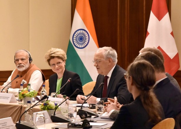 The Prime Minister, Shri Narendra Modi and the President of the Swiss Confederation, Mr. Johann Schneider-Ammann at a roundtable meeting with the Swiss business leaders, in Geneva on June 06, 2016.