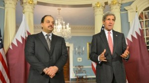 US Secretary of State John Kerry delivers remarks with Qatari Foreign Minister Khalid Al Attiyah at the U.S. Department of State. 