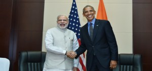 Prime Minister Narendra Modi meets Barack Obama, President of the United States of America in Vientiane on the sidelines of the 11th East Asia Summit
