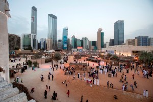 ABU DHABI, UNITED ARAB EMIRATES, Feb. 19, 2015: People peruse the exhibitions and enjoy festival offerings while they tour the activities at the Qasr al Hosn Festival 2015 on Thursday Feb. 19, 2015. (Photo / Silvia Razgova)