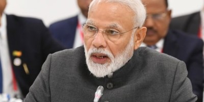 Prime Minister Narendra Modi makes an intervention during Informal BRICS Leaders Meeting on the sidelines of G20 Summit 2019 in Osaka, Japan