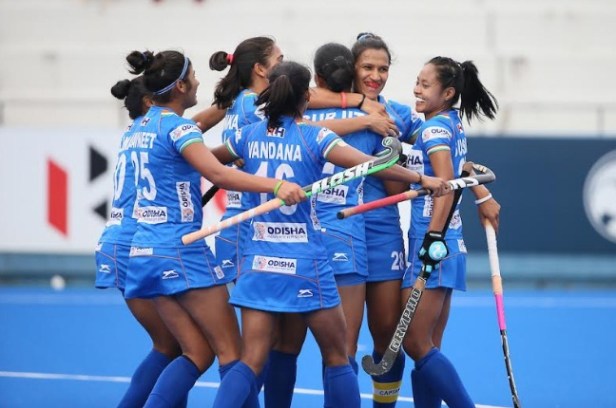 Indian team celebrates scoring goal