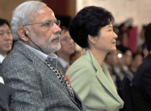 Prime Minister Narendra Modi and the President of Republic of Korea, Ms. Park Geun-hye at the CEOs Forum and Business Meet, in Seoul, South Korea on May 19, 2015.