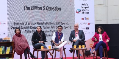Manisha Malhotra, Deepthi Bopaiah, Toshan, Tuhin Patil and Shireen in conversation at Ekamra Sports Lit Fest