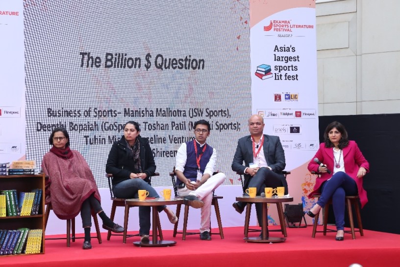 Manisha Malhotra, Deepthi Bopaiah, Toshan, Tuhin Patil and Shireen in conversation at Ekamra Sports Lit Fest