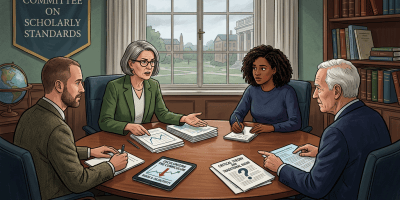 Committee on Scholarly Standards discusses documents labeled Decolonizing the Curriculum and Critical Theory and Traditional Color
