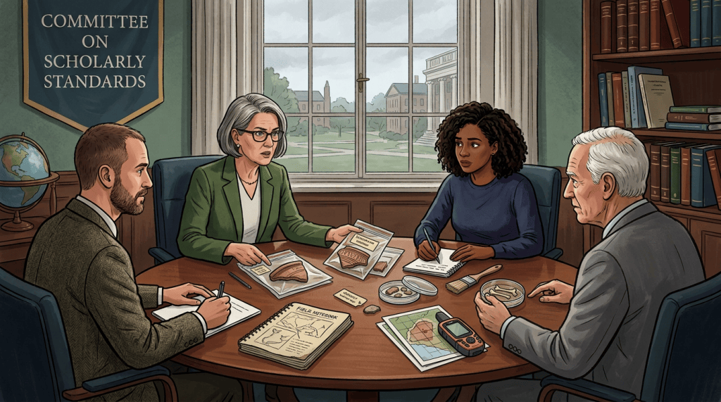 Committee on Scholarly Standards discusses documents labeled Decolonizing the Curriculum and Critical Theory and Traditional Color
